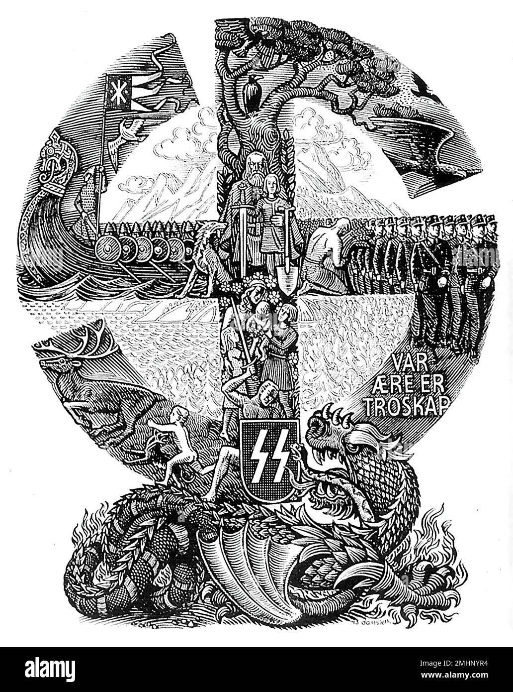 Norwegisches Poster für die SS Nordland Division 11. - deutsches Nazi-Propagandaposter Stockfoto