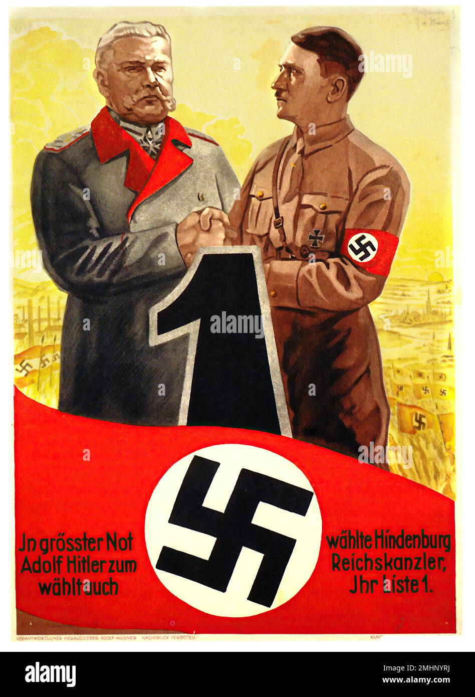 Hindenburg und Hitler - deutsches Nazi-Propagandaposter Stockfoto