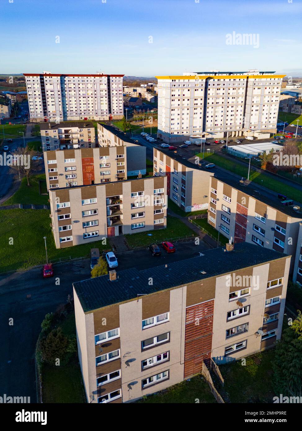 Das Wohnhaus Wester Hailes in Edinburgh, Schottland, Großbritannien, aus der Vogelperspektive Stockfoto