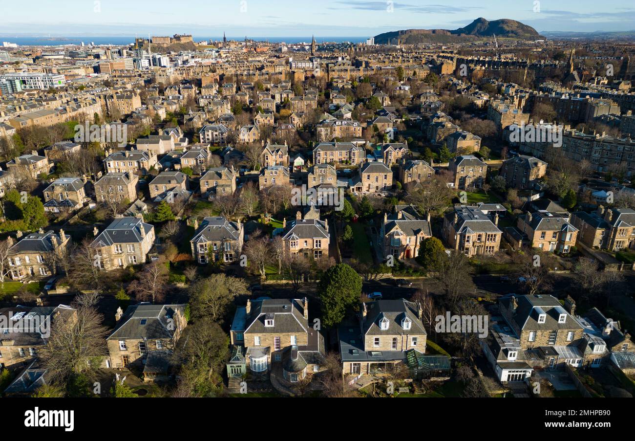 Großhäuser im wohlhabenden Merchiston-Viertel Edinburgh, Schottland, Großbritannien Stockfoto