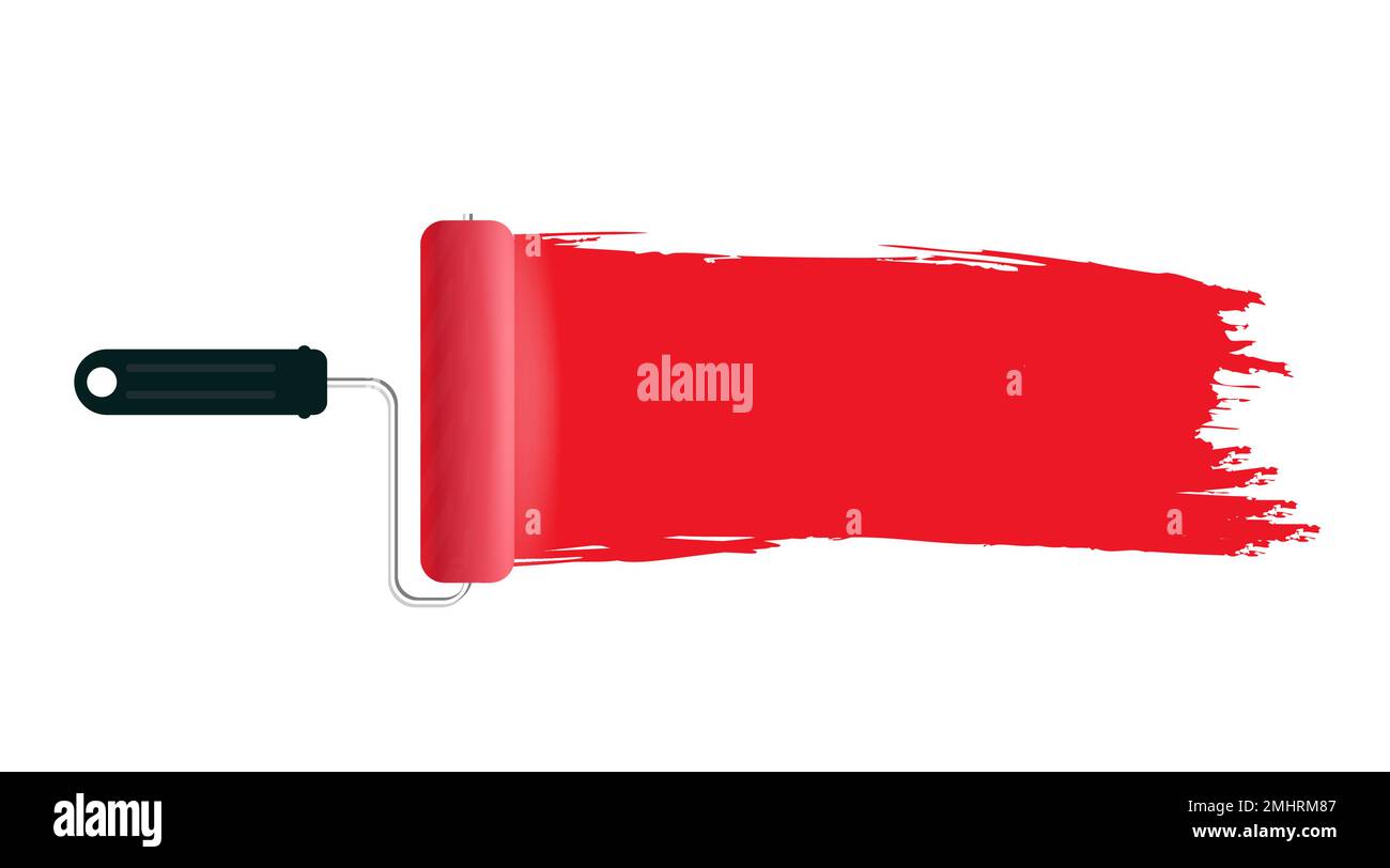 Rollenpinsel mit roter Farbe Stock Vektor