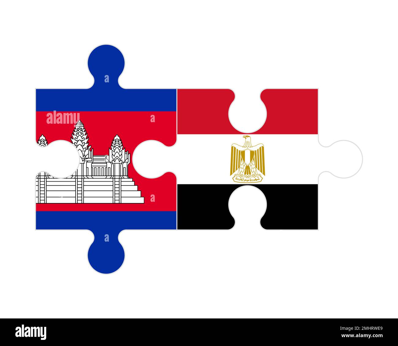 Zusammenhängendes Puzzle von Flaggen von Kambodscha und Ägypten, Vektor Stock Vektor