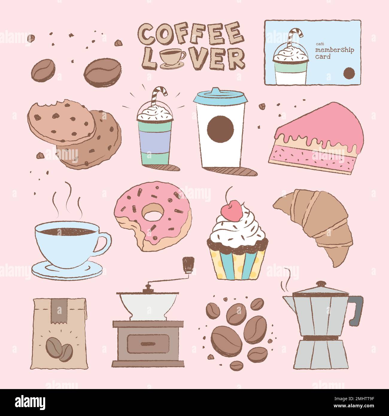 Kaffee & Kuchen Design Element niedlich Vektor-Set Stock Vektor