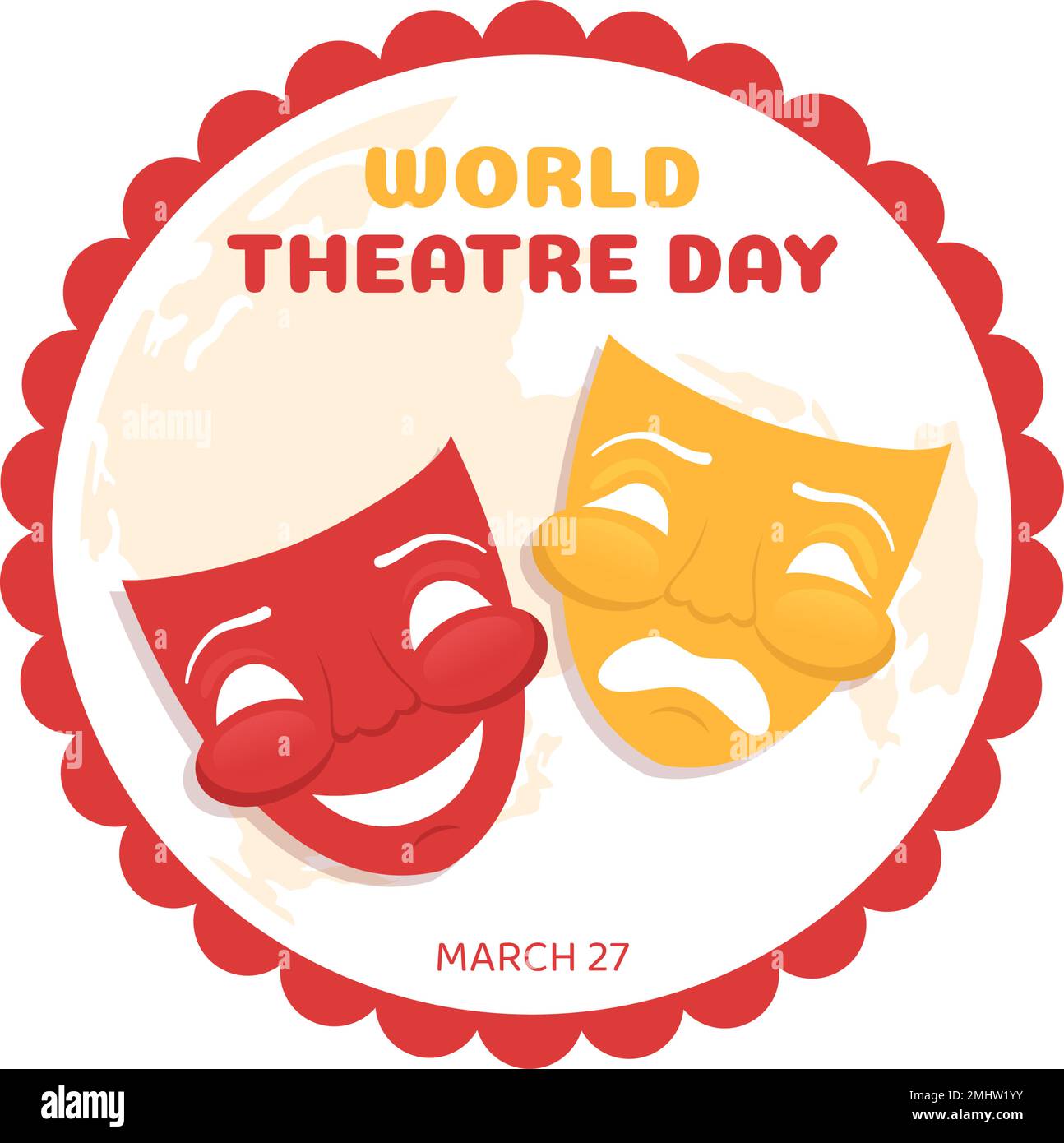 World Theatre Day am 27. März: Illustration mit Masken und To Celebrate Theater for Web Banner oder Landing Page in Flat Cartoon handgezeichnete Vorlagen Stock Vektor