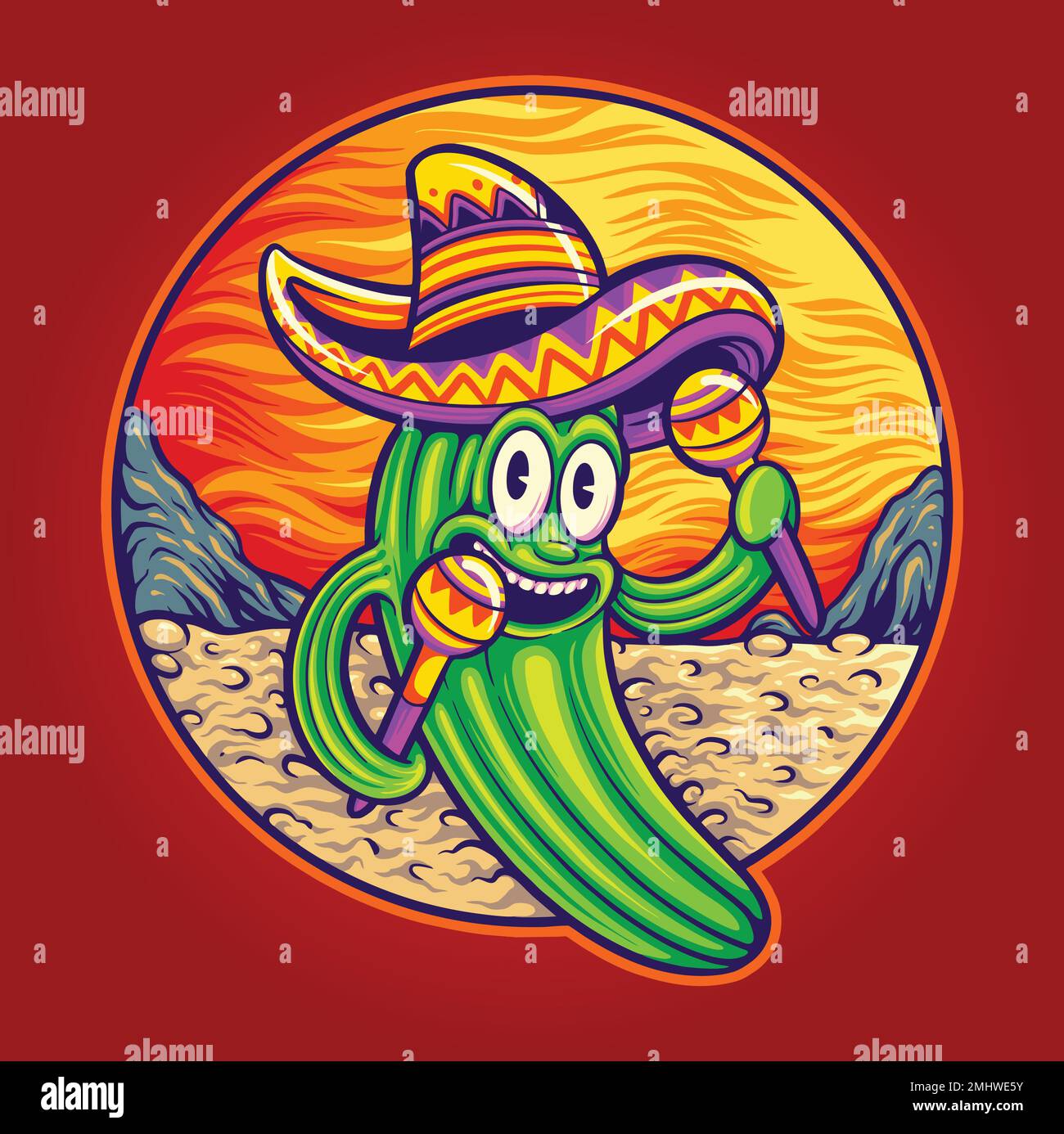 Lustige Cactus cinco de Mayo mexikanische Cartoon Illustration Vektorbilder für Ihr Arbeitslogo, Merchandise-T-Shirt, Aufkleber und Etikettendesigns Stock Vektor