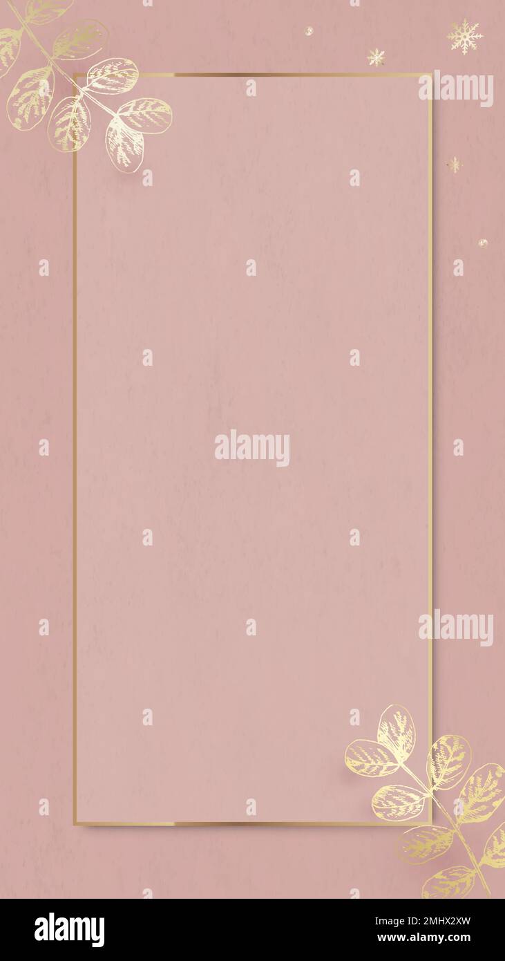Gold Blätter Muster mit Goldrahmen auf rosa Handy Wallpaper Vektor Stock Vektor