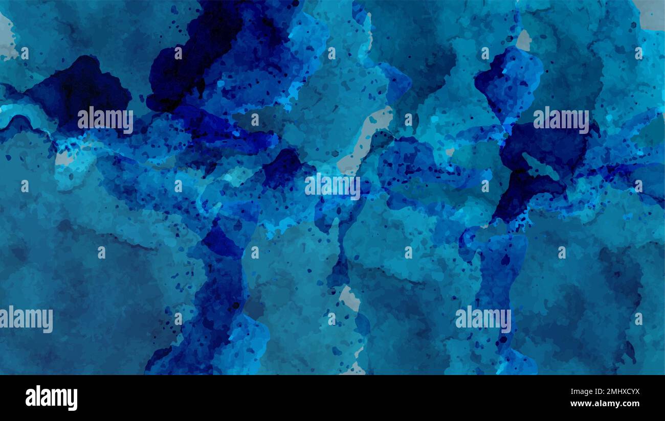Handbemalte abstrakte, wasserfarbene Hintergründe, himmelblaue, wasserfarbene Vektorgrafiken. Stock Vektor