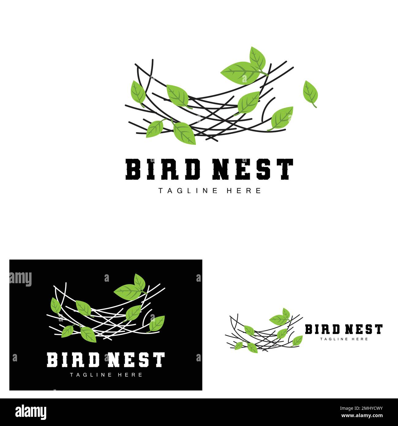 Bird's Nest Logo Design, Bird House Vector für Eier, Bird Tree Logo Illustration Stock Vektor