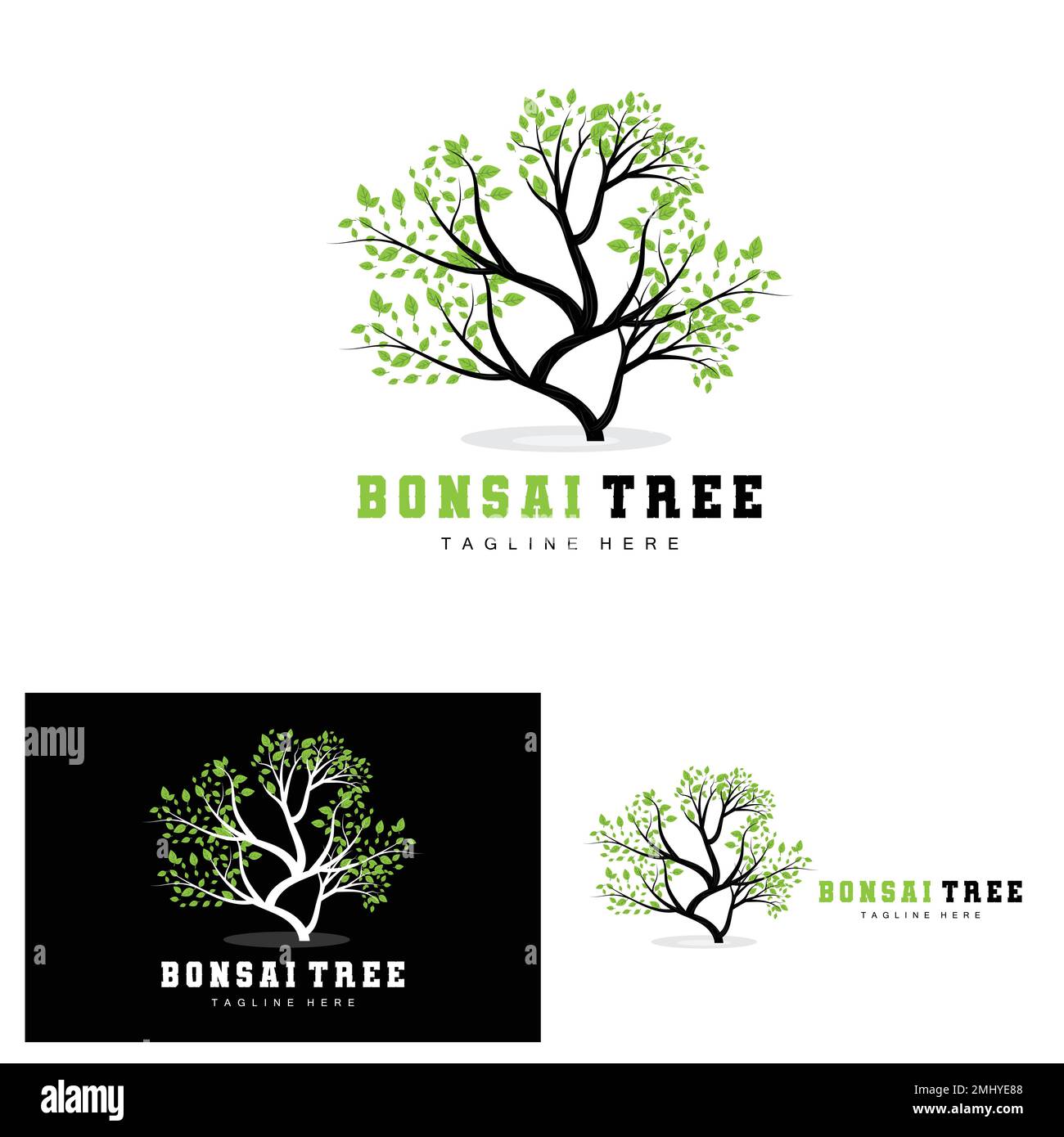 Green Tree Logo Design, Bonsai Tree Logo Illustration, Blatt Und Holz Vektor Stock Vektor