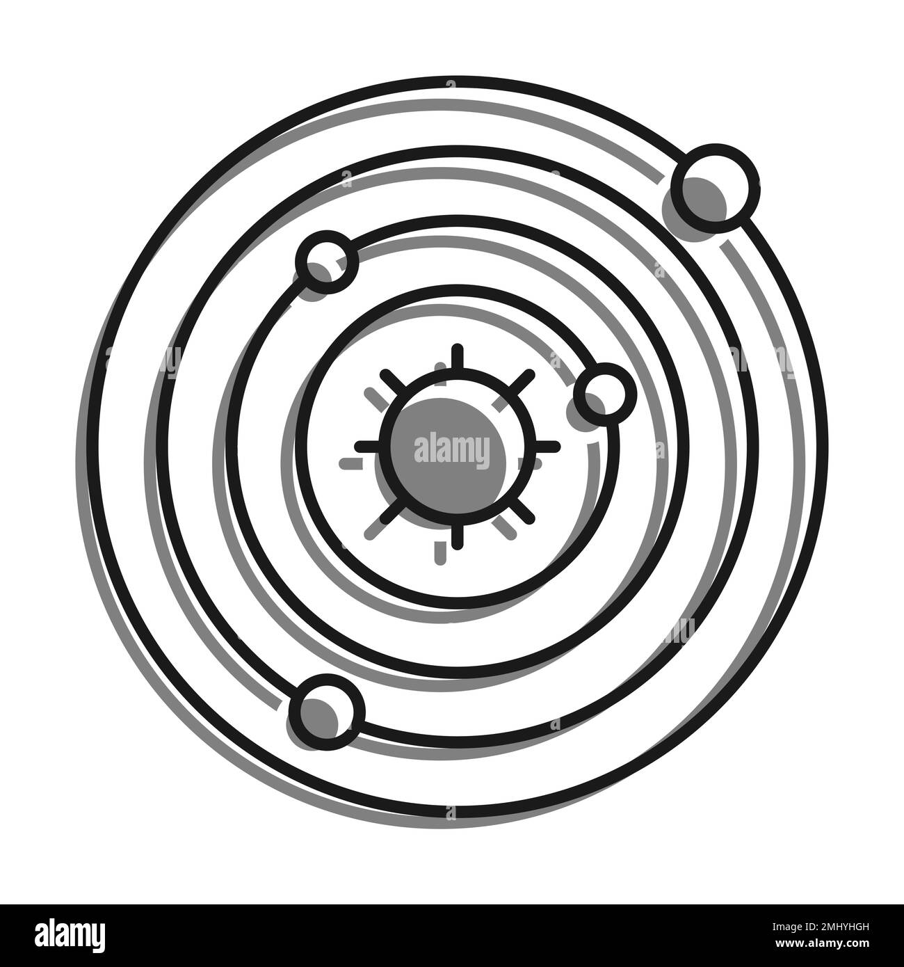 Symbol für linear gefülltes graues Symbol. Abstraktes Modell Des Sonnensystems. Planeten Drehen Sich Im Weltraum Um Star, Sun. Einfacher Schwarzweiß-Vektor Stock Vektor Symbol für linear gefülltes graues Symbol. Abstraktes Modell Des Sonnensystems. Planeten Drehen Sich Im Weltraum Um Star, Sun. Einfacher Schwarzweiß-Vektor Stock Vektor