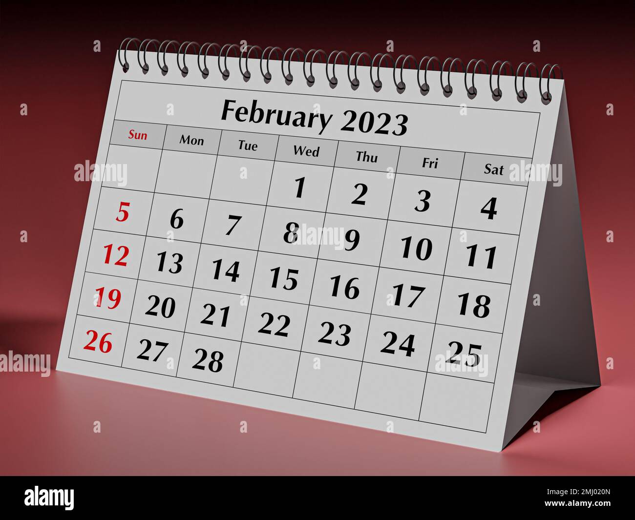 Eine Seite des monatlichen Kalenders des jährlichen Business Desks. Datum – Monat Februar 2023. 3D-Rendering Stockfoto