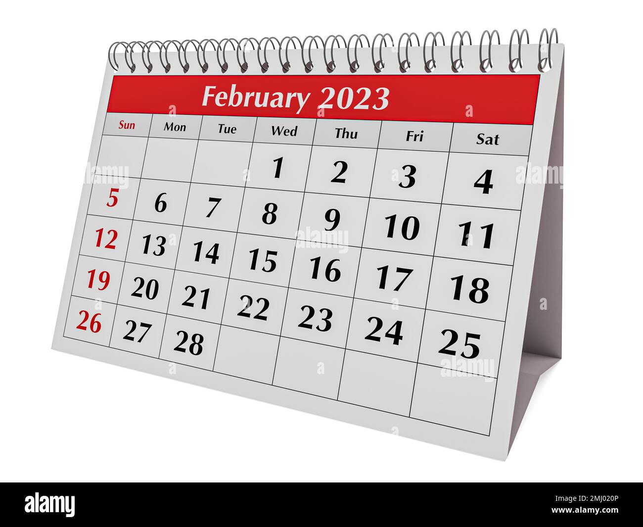 Seite des Monatskalenders des jährlichen Business Desks. Datum – Monat Februar 2023. 3D-Rendering Stockfoto