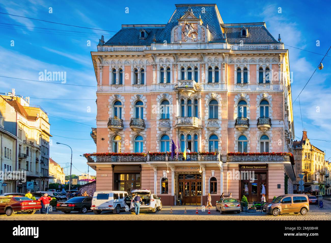 Hotel im Zentrum von Lemberg, Ukraine, Stockfoto