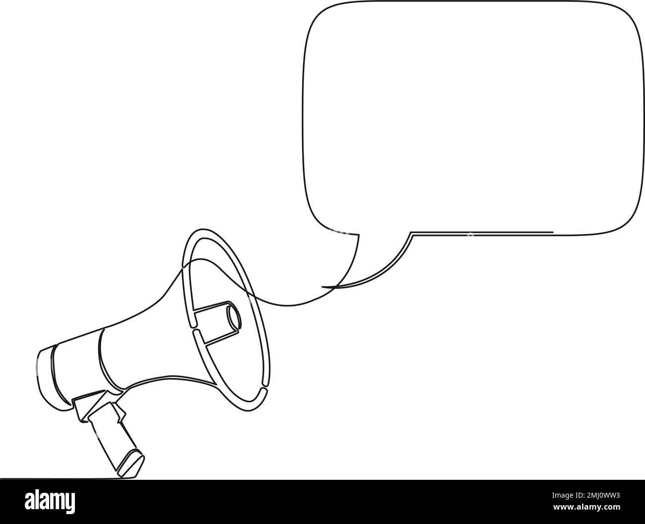 Durchgehende einzeilige Zeichnung eines Megafons mit Sprechblase, Strichgrafiken-Vektordarstellung Stock Vektor