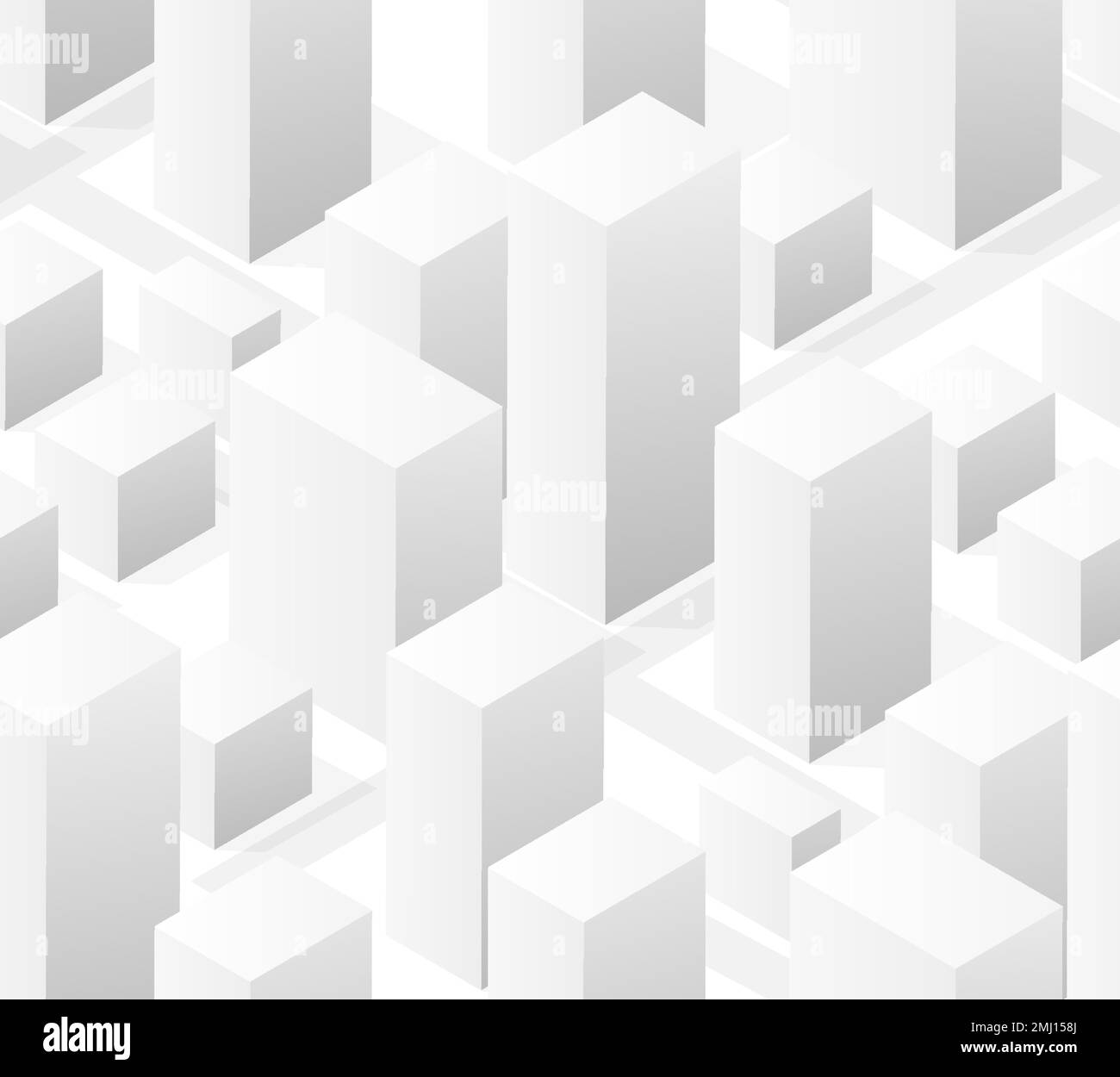 Eine vektorisometrische Illustration nahtlose Fliesen einer weißen Stadt auf weißen Straßen Stadtgebäude moderne Stadthäuser und Wolkenkratzer. Ein Papierformat Stock Vektor