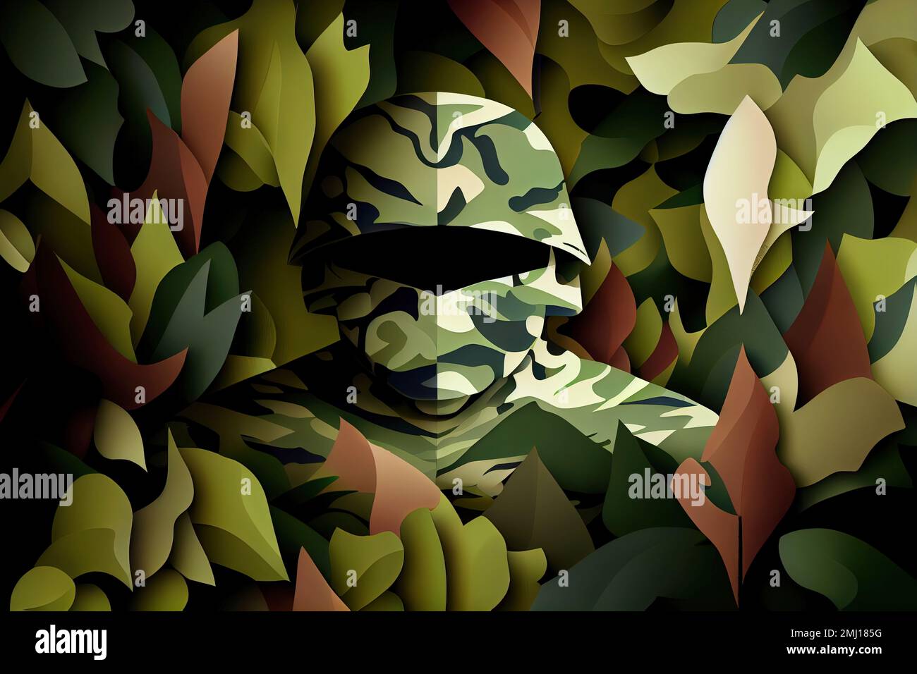 Unsichtbarer Soldat in Tarnkleidung verborgen in Camoufarben im Hintergrund Stockfoto