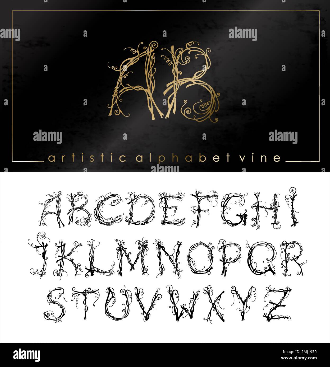 Künstlerische Alphabet-Schrift aus stilisiertem Weinbrief Stock Vektor