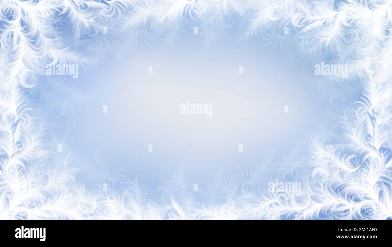 Winterliches, frostiges Muster mit Wirbeln auf Glas. Hintergrund mit Schneemuster. Stockfoto