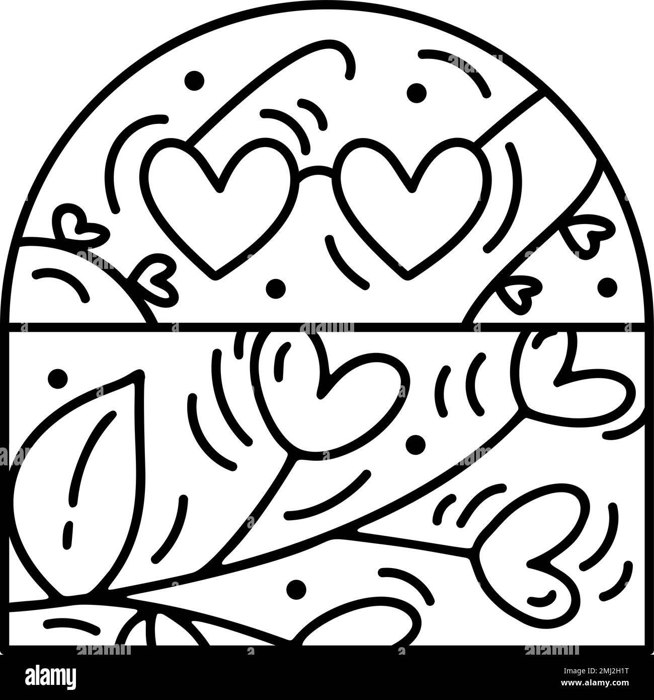 Valentine Vektorzusammensetzung Konstruktoräste, Gläser und Herzen. Handgezeichneter Rahmen für das Love Holiday Logo für Grußkarte, Einladung zum Webdesign Stock Vektor