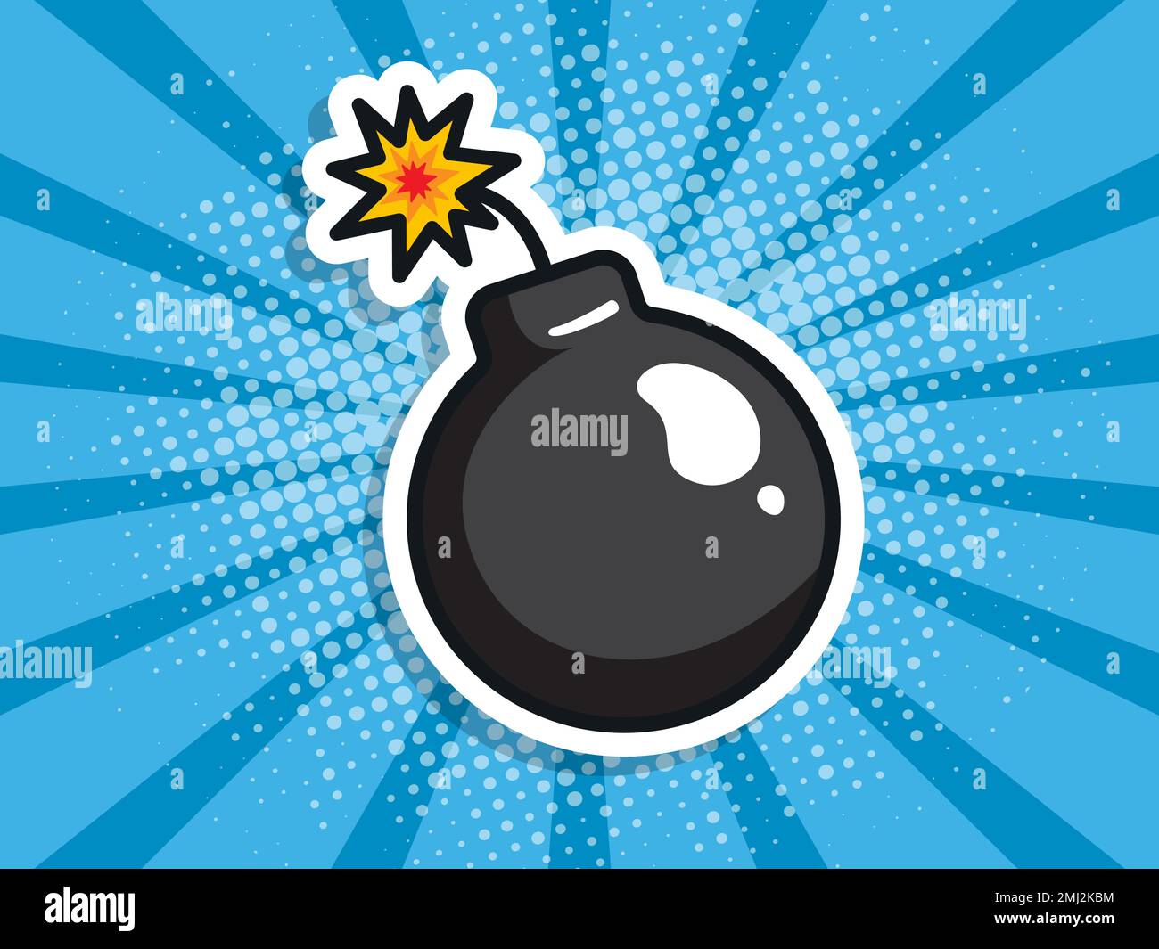 Cartoon-Bombe auf blauem Hintergrund. Pop-Art-Poster. Vektordarstellung. Stock Vektor