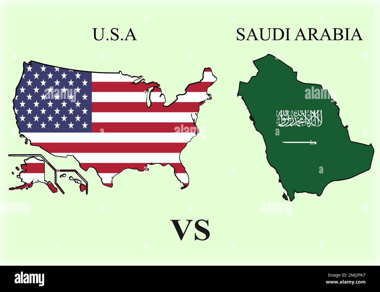 Vereinigte Staaten von Amerika vs. Saudi-Arabien. Globale Supermacht. Wirtschaft. Öl. Grafische Konstruktion Von Vektordarstellungen. Stock Vektor