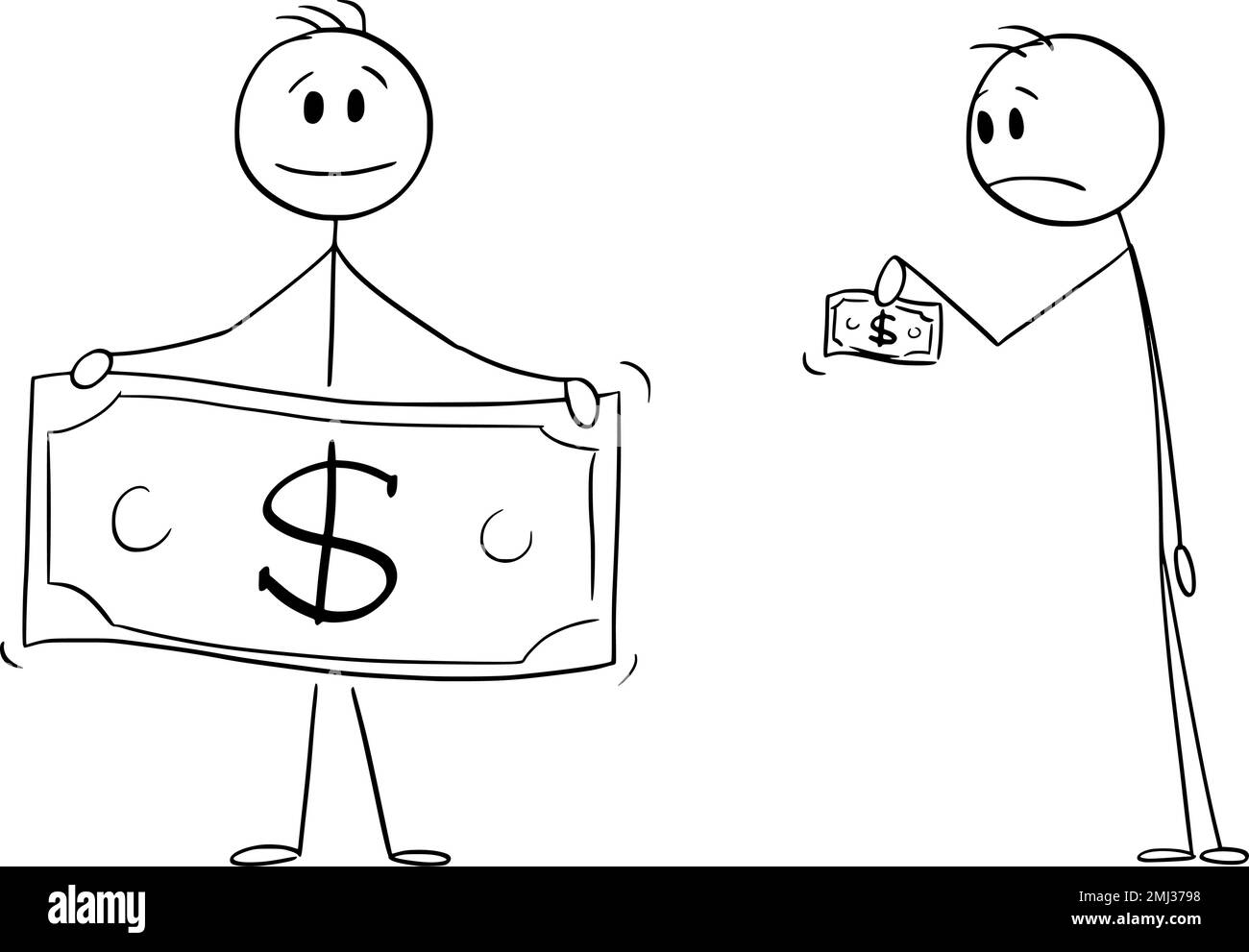 Zwei Personen Mit Geld, Vector Cartoon Stick-Abbildung Stock Vektor