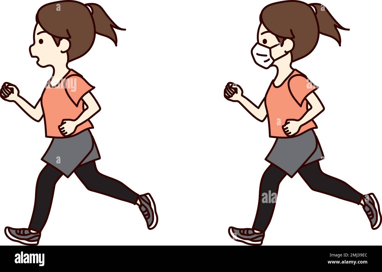 Eine Frau, die rennt. (Ohne Maske und mit Maske) Stock Vektor