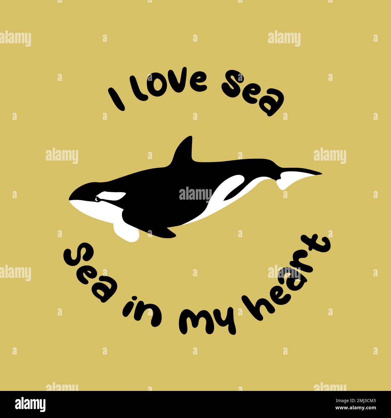 Vektor-Ozean-Illustration mit Killerwal. Ich liebe das Meer, das Meer in meinem Herzen - moderne Schriftzeichen. Unterwassertiere. Ökologisches Design für Banner, Flyer Stock Vektor
