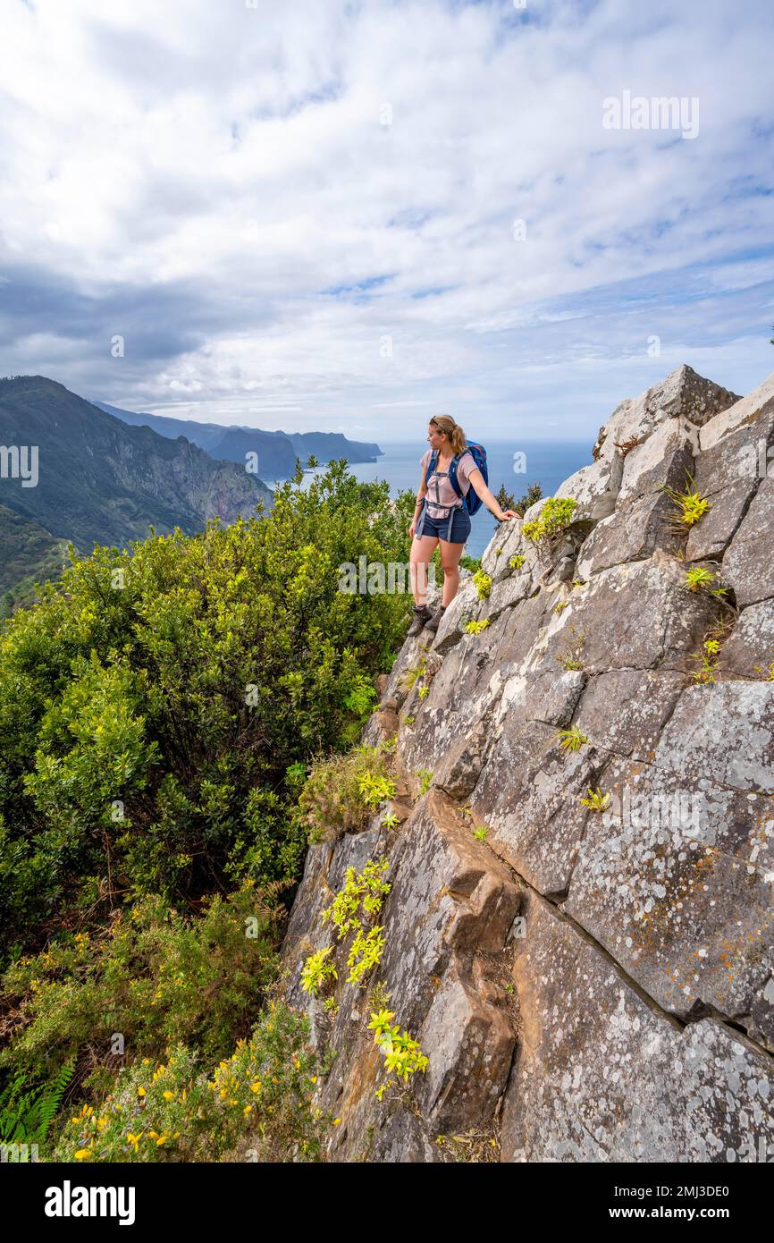 Wanderer in Vereda do Larano, Madeira, Portugal Stockfoto