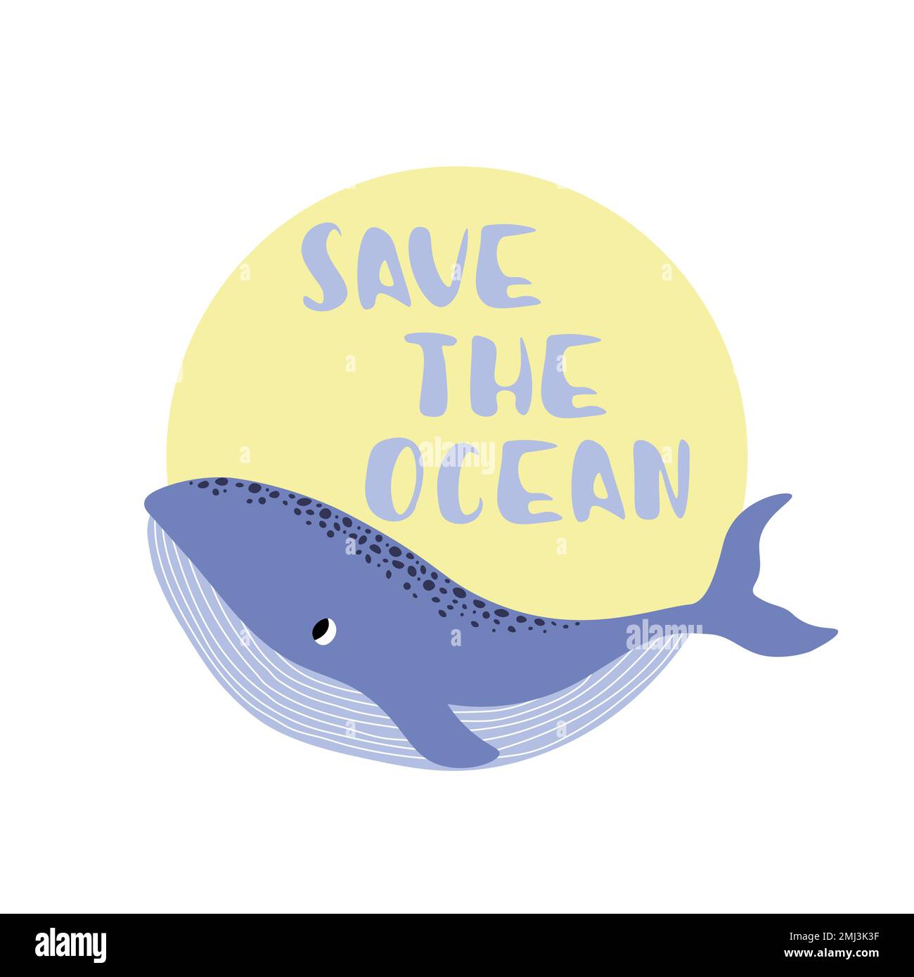 Vektor Ozean Illustration mit Wal. Save the Ocean - Moderne Beschriftung. Unterwassertiere. Ökologisches Design für Banner, Flyer, Postkarte, Website Stock Vektor