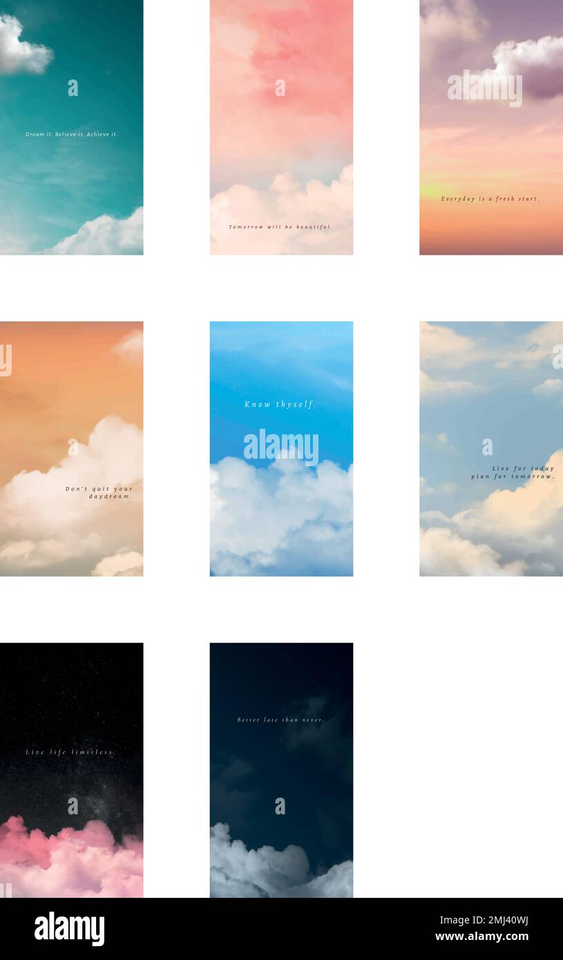 Himmel und Wolken Vektor mobile Wallpaper Vorlage mit inspirierenden Zitat Set Stock Vektor