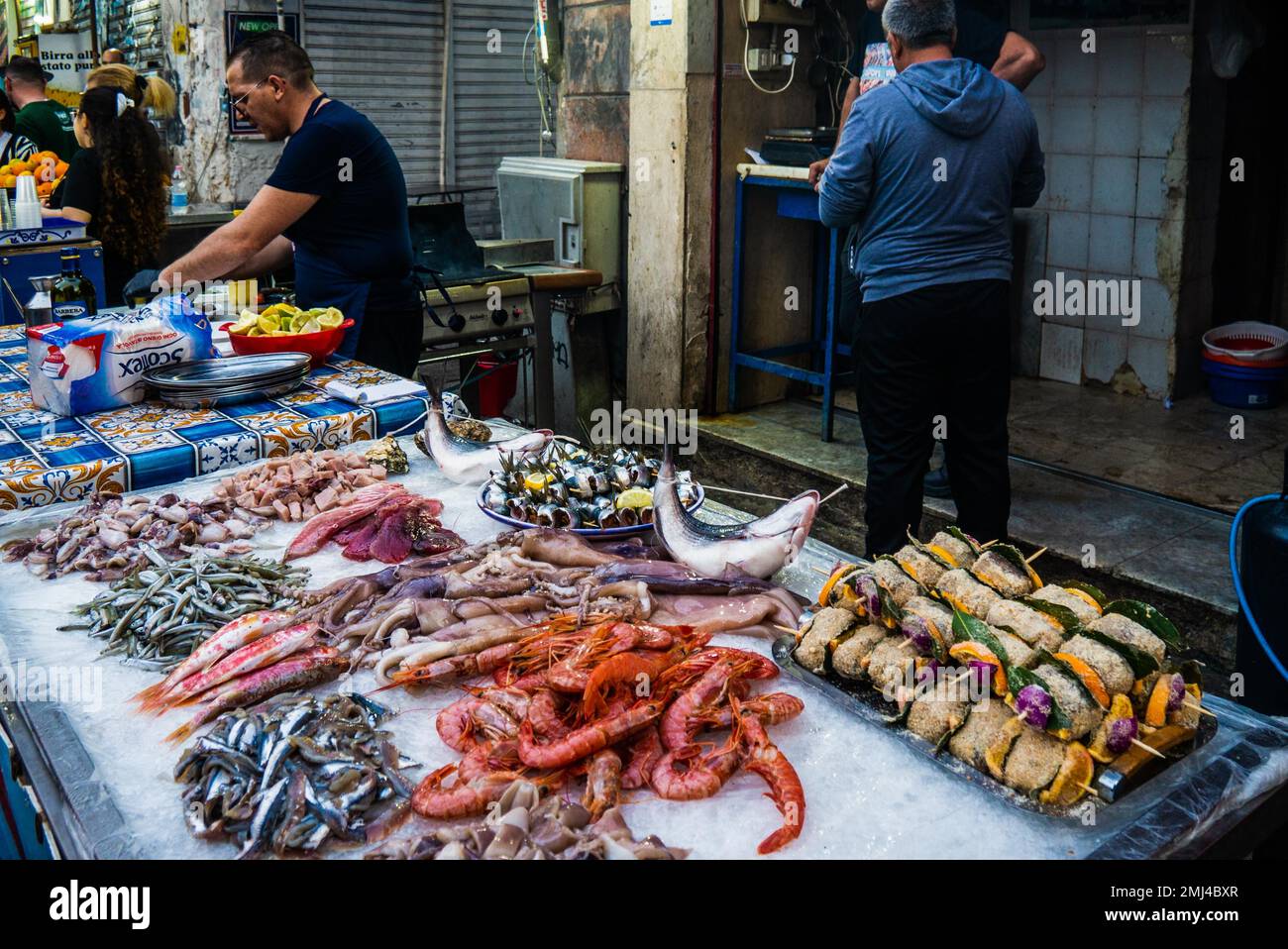 Streefood auf der Vucciria, Palermo, Sizilien, Palermo, Sizilien, Italien Stockfoto