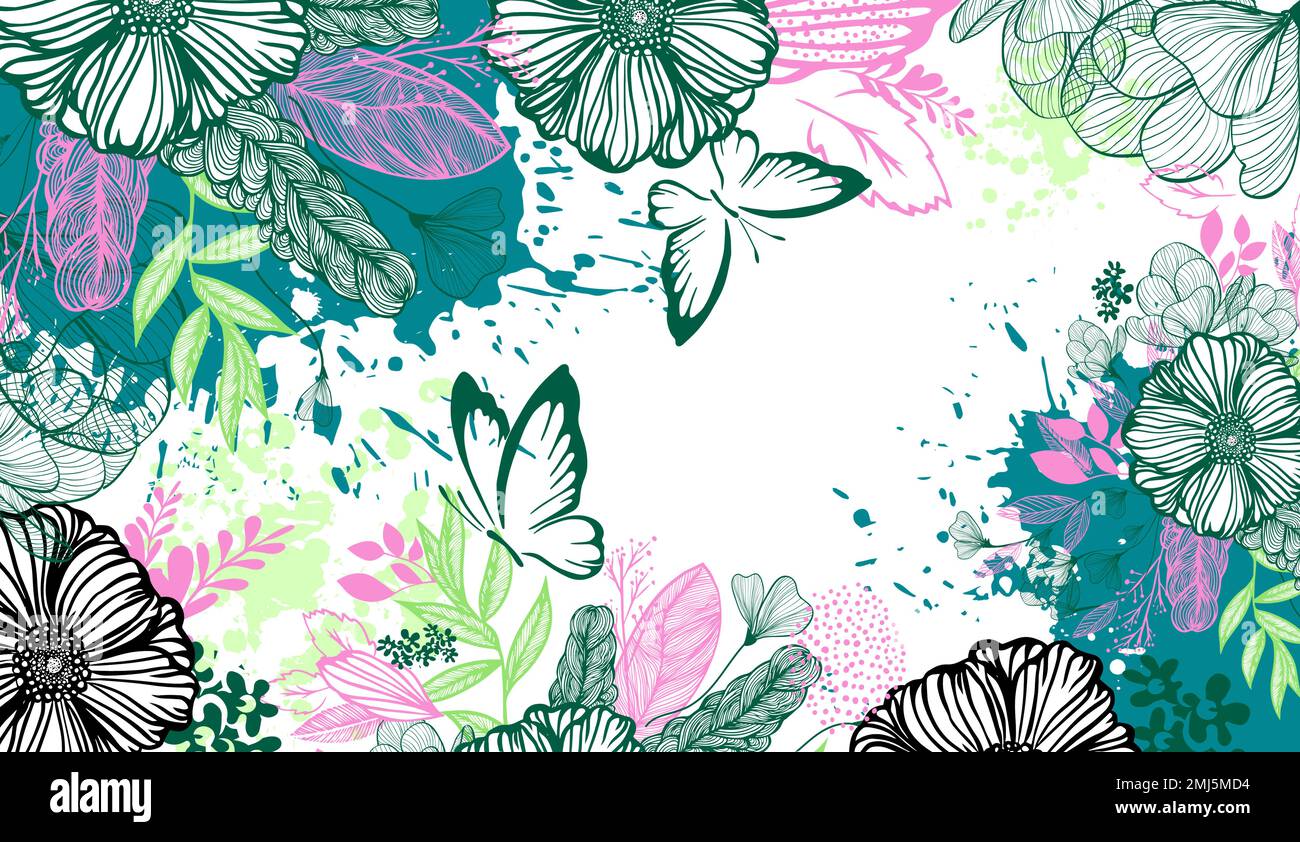 Ein langer horizontaler Rahmen mit Schmetterlingen. Vektorgrafik Stock Vektor