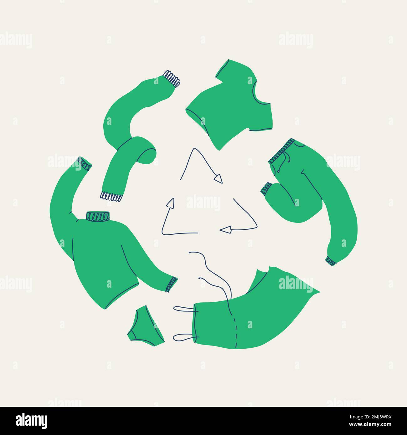 Recycling von Kleidung, Textilien. Verschiedene Tragevarianten Männer