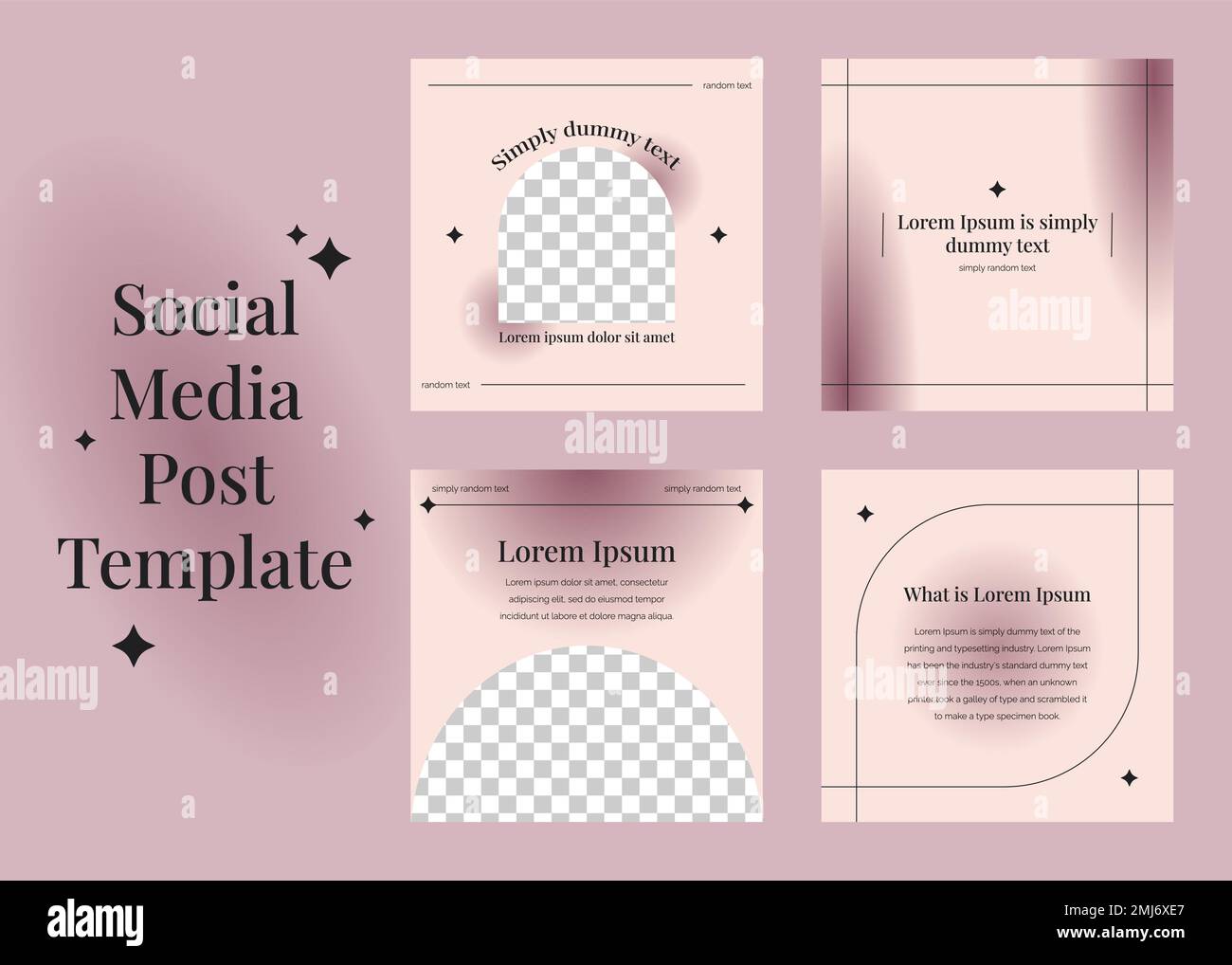 Satz ästhetischer minimaler quadratischer Bannervorlagen für Beiträge in sozialen Medien. Editierbare microblog-Karussell-Objektträger-Vorlagensammlung. Pastellrosafarbener Farbverlauf Stock Vektor