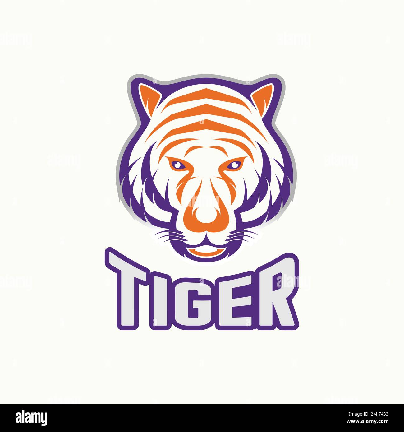 Einfacher und einzigartiger Tigerkopf mit ernstem Gesicht und attraktivem Motivsymbol Logo Design abstraktes Konzept Vektortier oder stark Stock Vektor