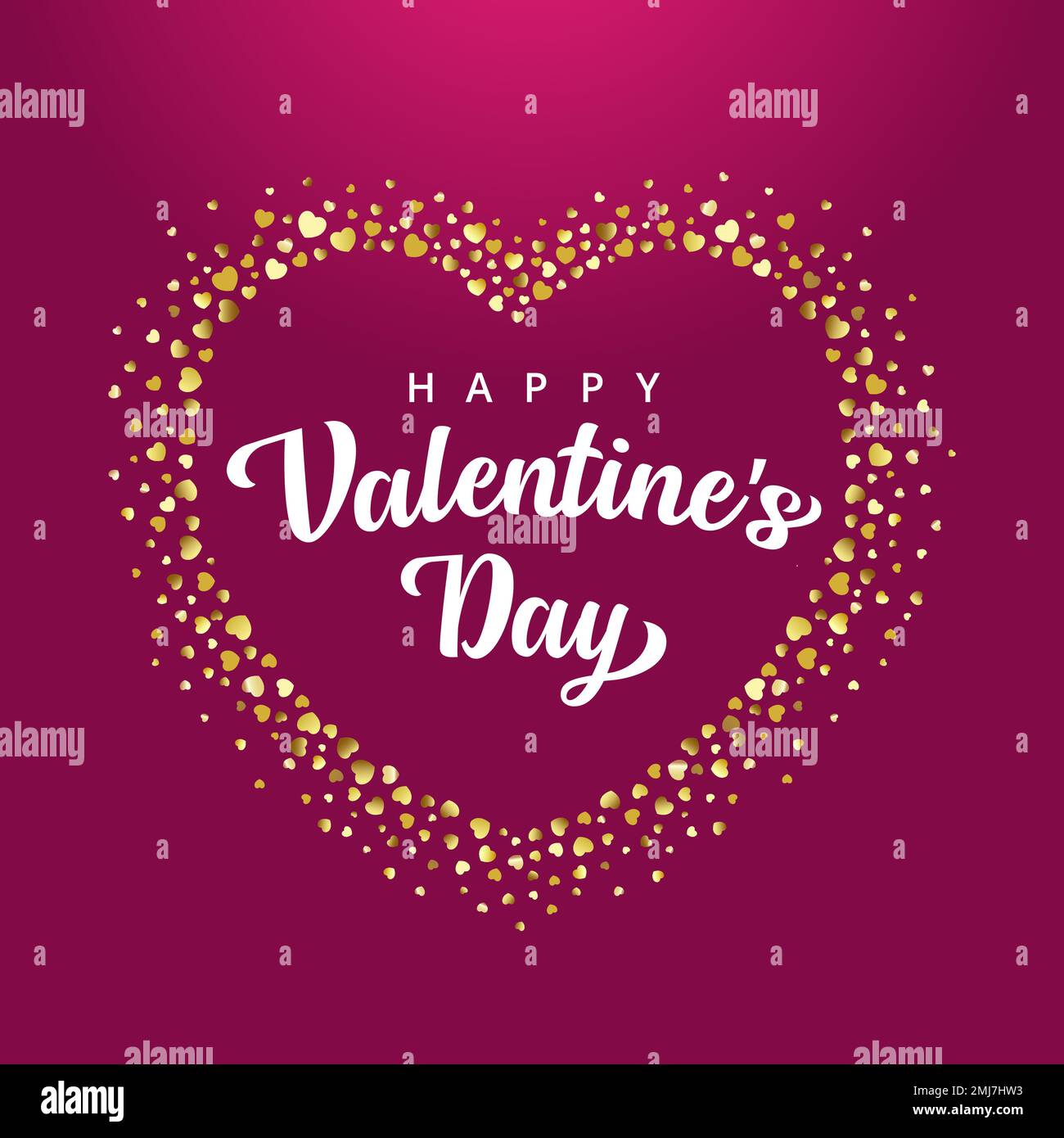 Happy Valentines Day Schriftzug in goldenem Herzen. „Happy Valentine's Day“-Text und romantischer rosafarbener Hintergrund für Grußkarten oder Poster. Vektor Stock Vektor