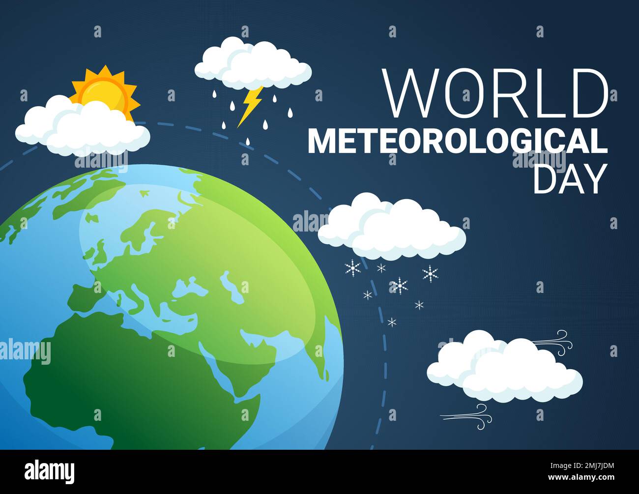 Illustration zum Weltmeteorologischen Tag mit Meteorologiewissenschaft und Wetterforschung in flachem Cartoon, handgezeichnet für Landing-Page-Vorlagen Stock Vektor