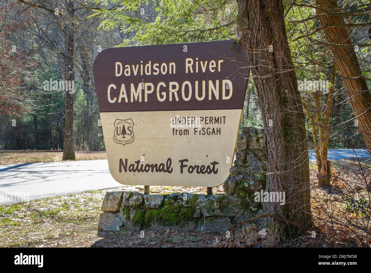 Davidson River Campground Schild, Pisgah National Forest, North Carolina Stockfoto