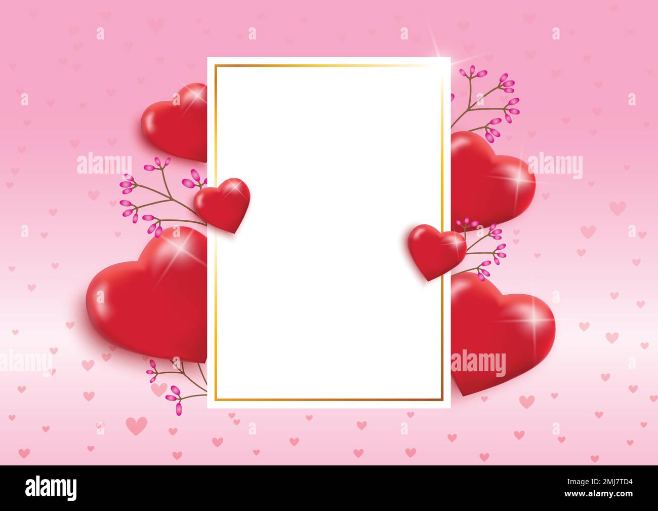 Hintergrund zum Valentinstag mit Textbox und wunderschönen Herzballons. Grußkarte, Einladung oder Bannervorlage Stock Vektor