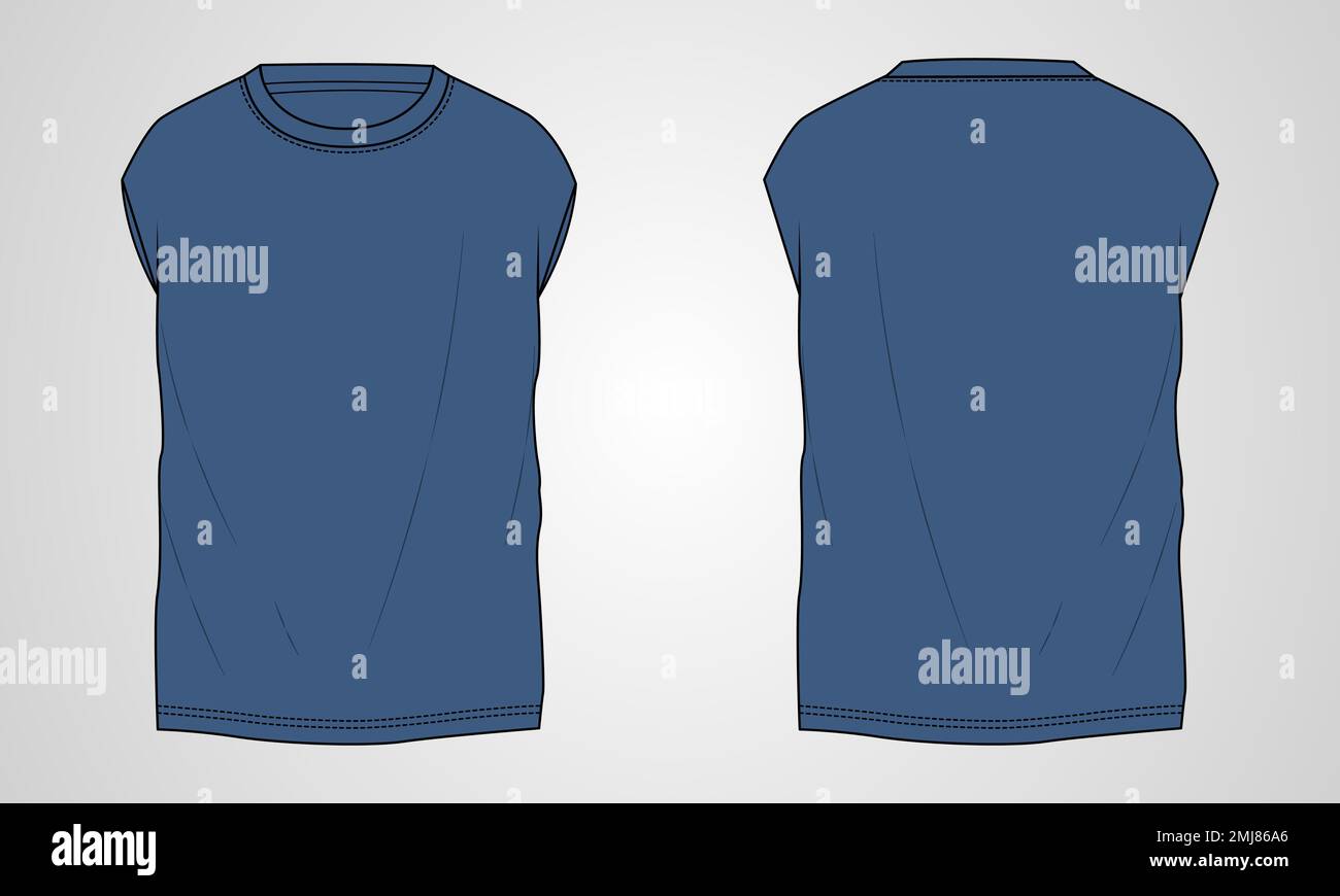 Kurzarm-T-Shirt mit normaler Passform, technisches Design, Fashion Flat Template. Vektordarstellung Grunddesign Bekleidung Vorder- und Rückansicht. Stock Vektor