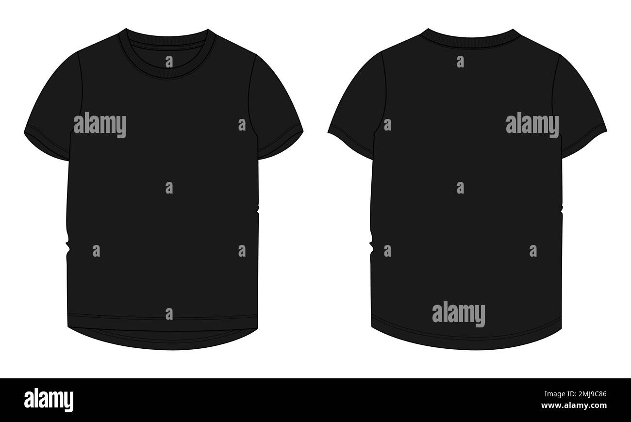 T-Shirt Technical Sketch Fashion Template for Women.Vector Art Illustration Bekleidungsmodell Vorder- und Rückansicht Stock Vektor