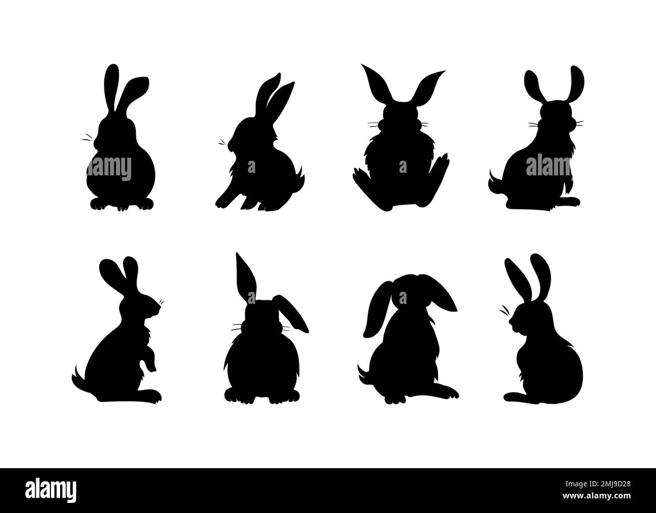 Flauschige Kaninchen-Silhouetten, handgezeichnete Bilder Stock Vektor