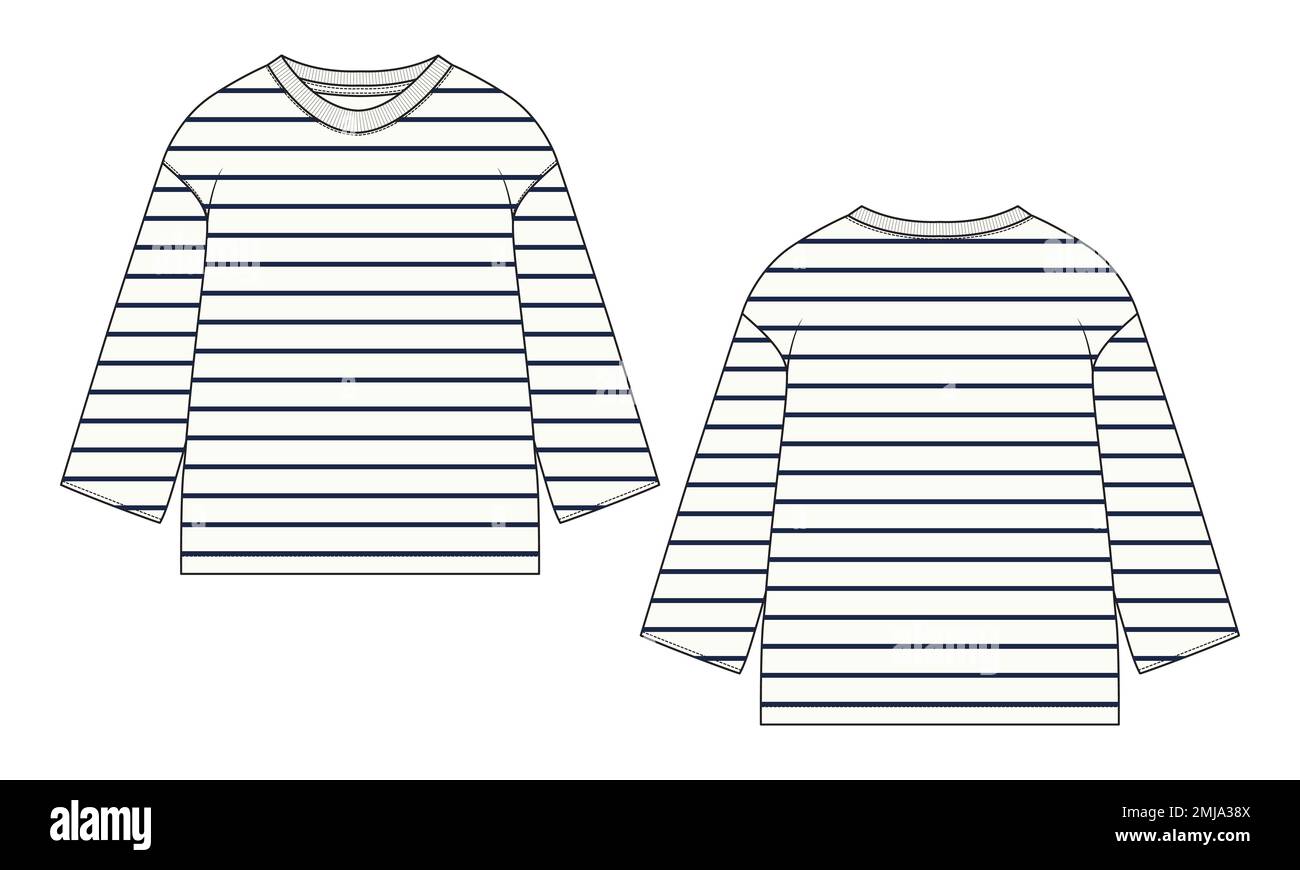 Kurzarm-T-Shirt mit normaler Passform, technisches Design, Fashion Flat Template. Vektordarstellung Grunddesign Bekleidung Vorder- und Rückansicht. Stock Vektor