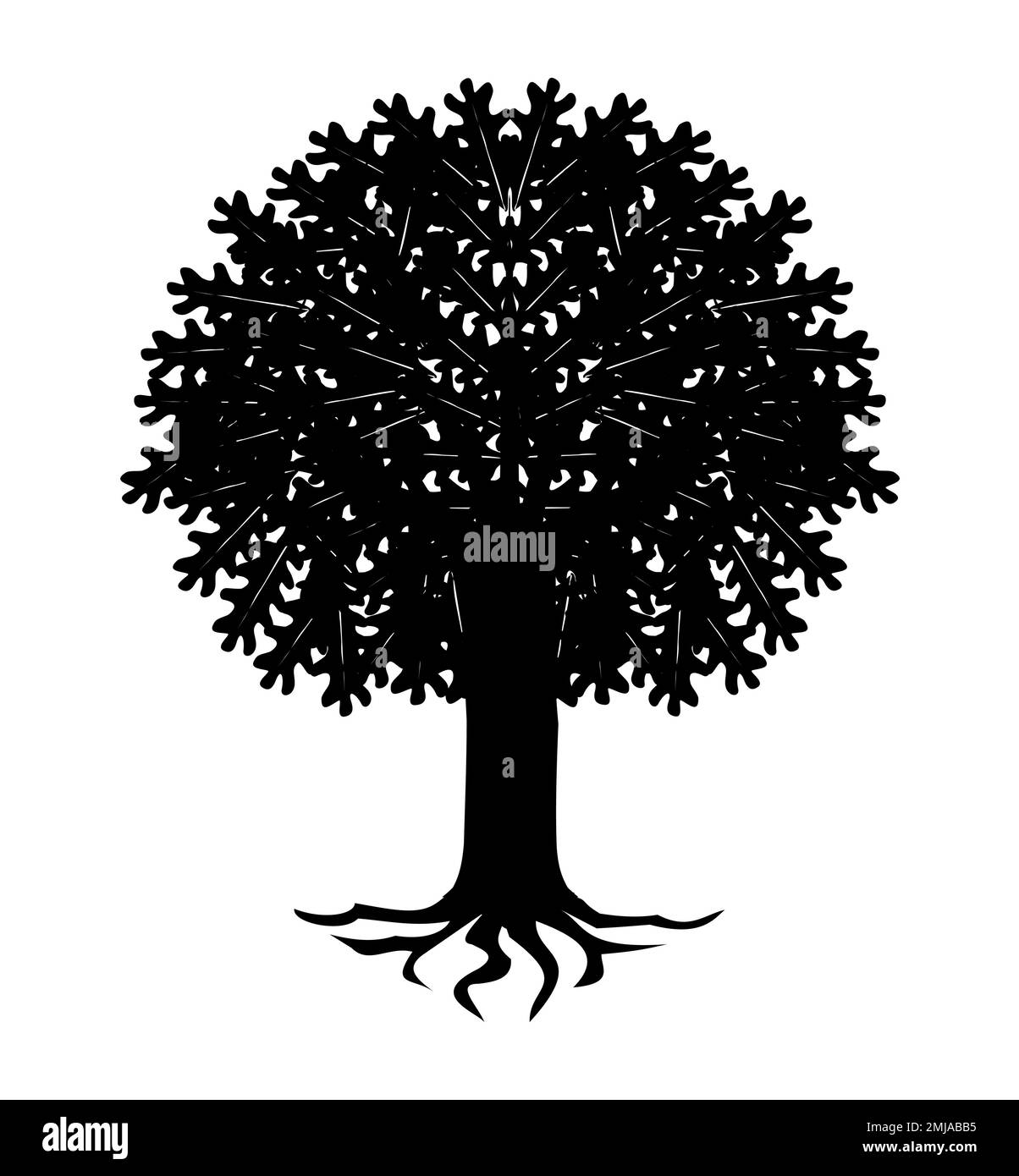 Schwarze Silhouette eines auf weißem Hintergrund isolierten Baumes, banyan, für Logo, Symbol, Poster, Oder drucken Stock Vektor
