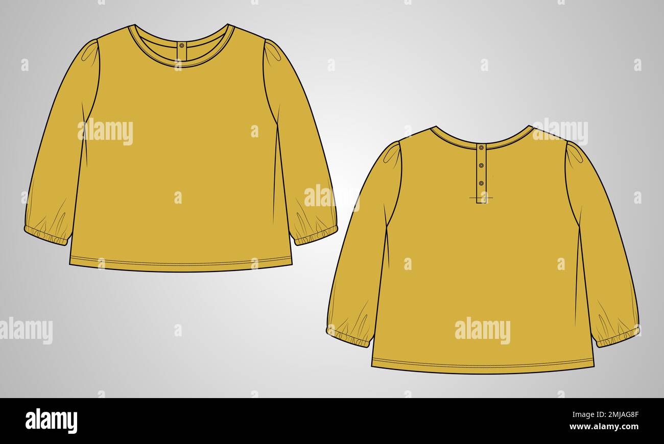 T-Shirt insgesamt technische Mode flache Skizze Vektor Illustration Vorlage Vorder- und Rückansicht. Basic Bekleidung Design Mock Up für Kinder und Jungen Stock Vektor