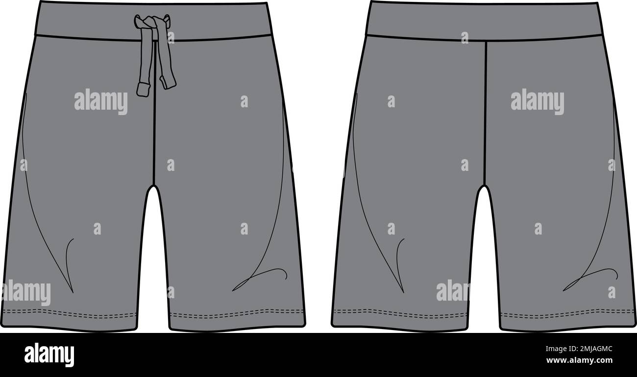 Jungen Sweat Shorts Vektor Mode flache Skizze Vorlage. Junge Männer Technische Zeichnung Modekunst Illustration. Stock Vektor