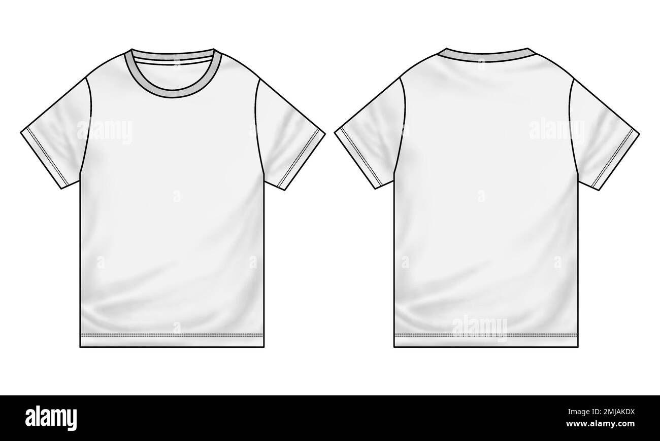 Kurzarm Basic T-Shirt insgesamt technische Mode flach Skizze Vektor Illustration Vorlage Vorder- und Rückansicht. Bekleidung Mode Nachbau für Herren Stock Vektor