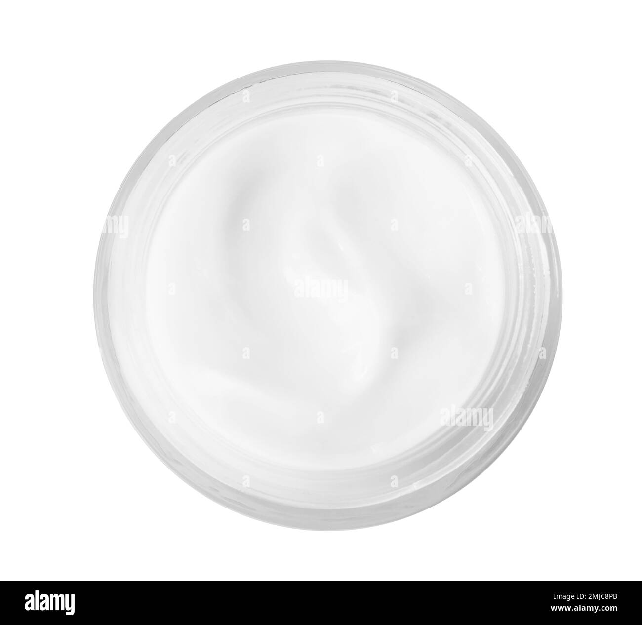 Glas Bio-Creme isoliert auf weiß, Draufsicht Stockfoto