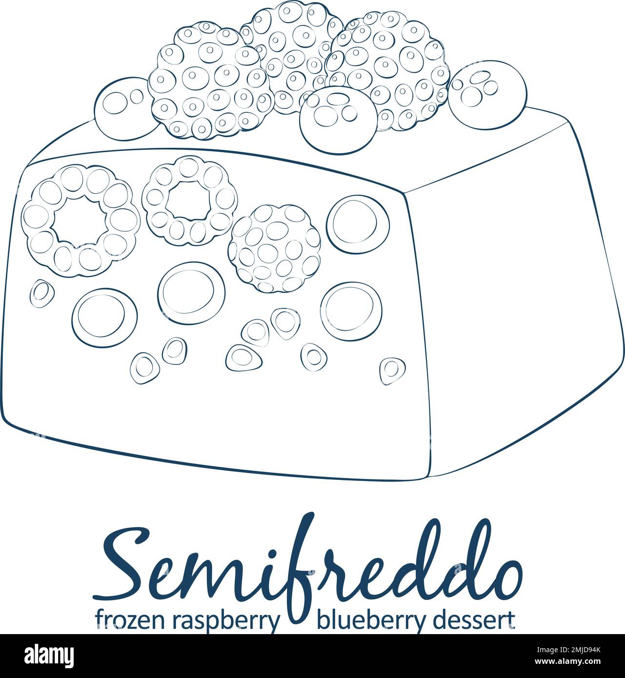 Semifreddo-Symbol für gemischte Beeren, Cartoon-Vektor, von Hand gezeichnet, schwarz-weiß Stock Vektor